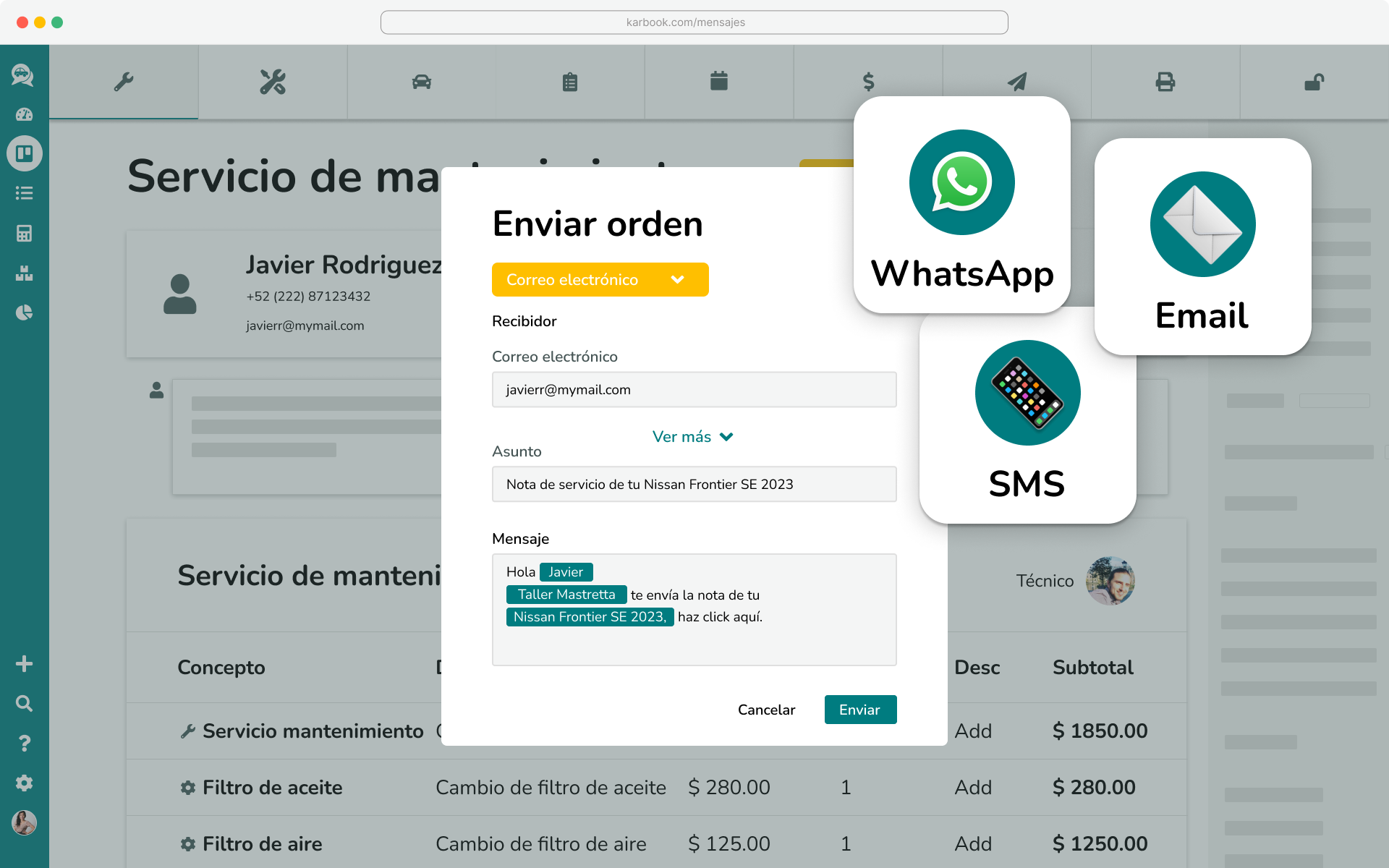 Karbook: Mensajería